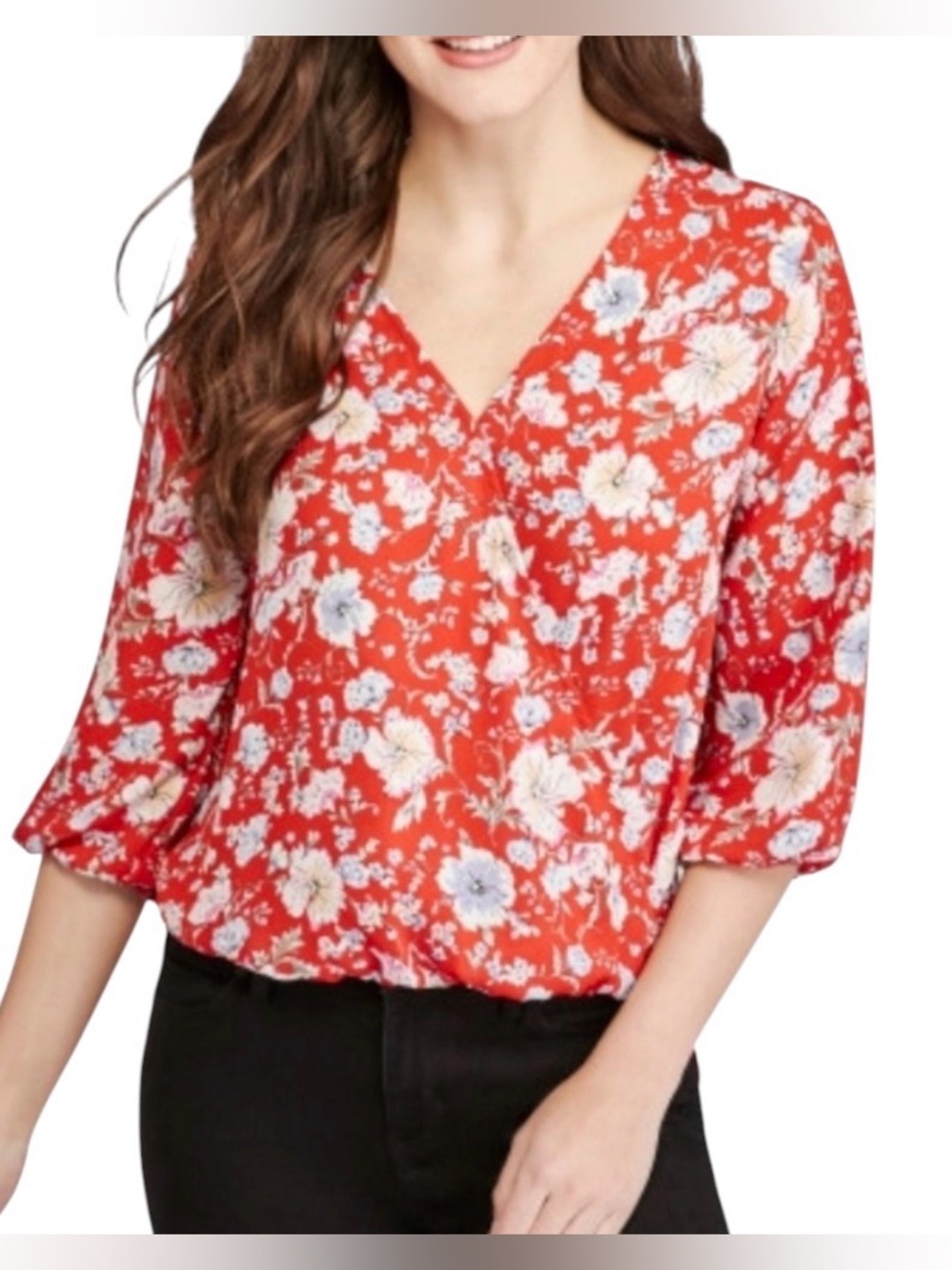 West Kei Floral Wrap Blouse, Size Large.